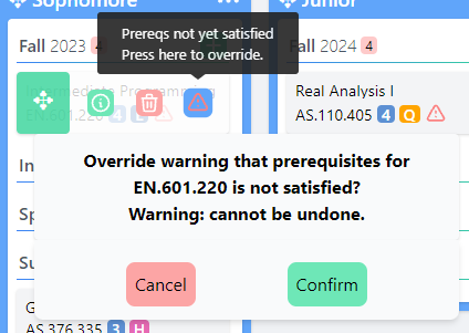 Override Prereq Popup